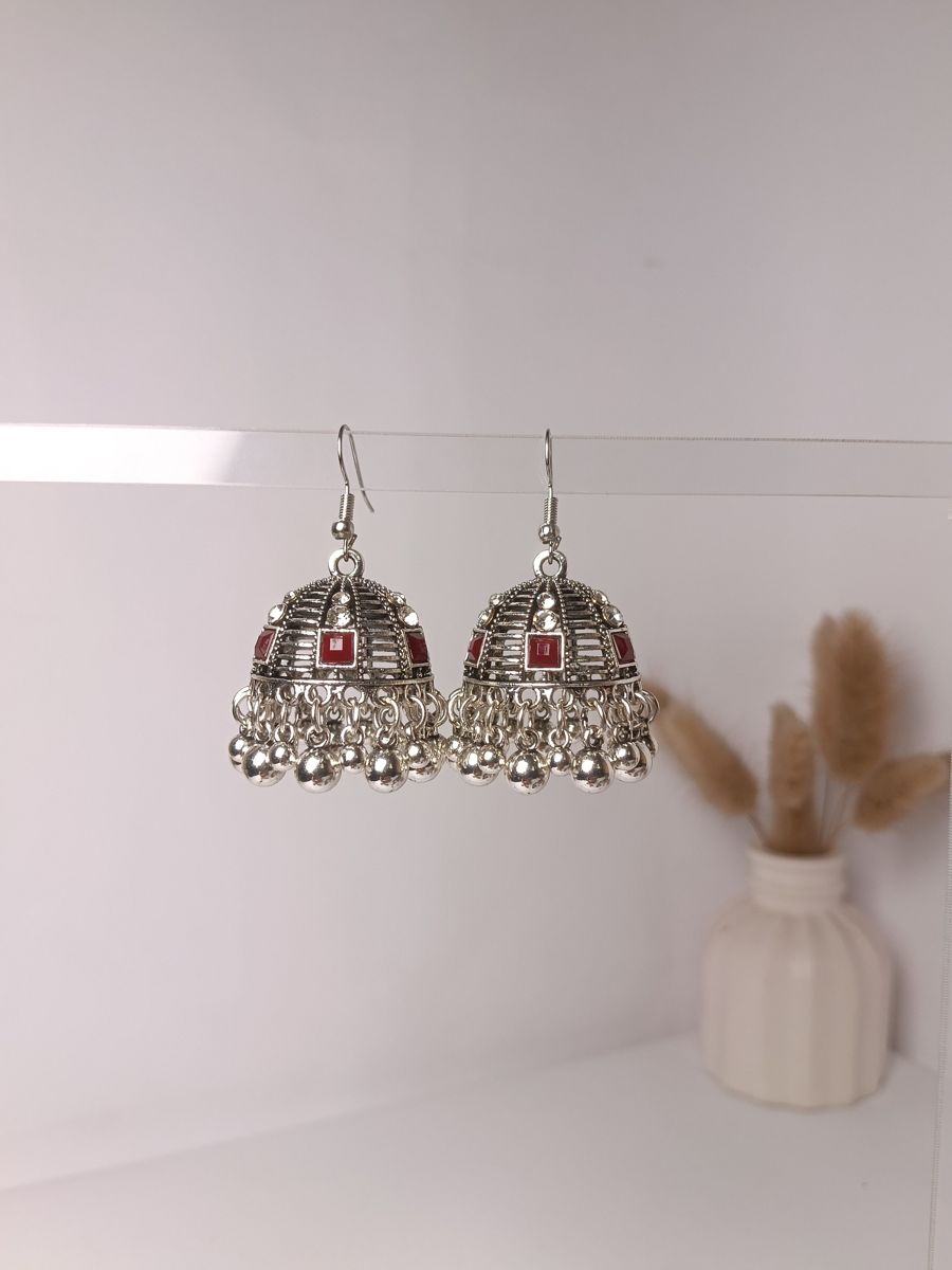 Ruby Silver Jhumka